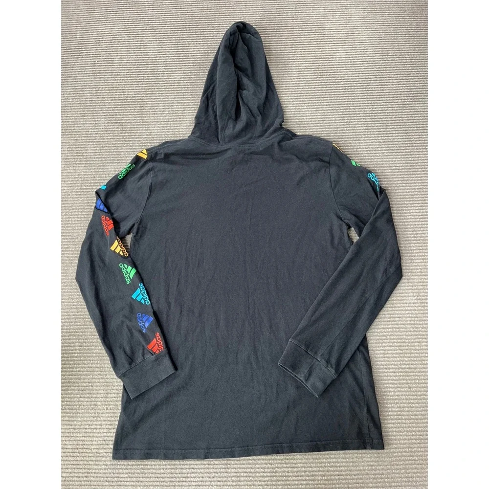 Adidas Kids Large 14/16 Black Rainbow‎ Logo Hooded Long Sleeve Tee